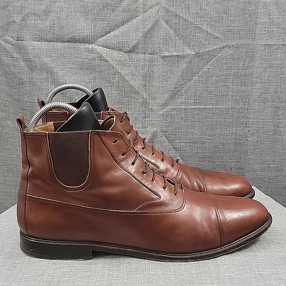 Mezlan Camden Cognac Brown Leather Chelsea Ankle Boots Lace-Up Men's SZ 14M